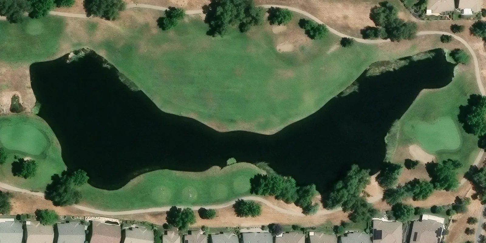 A lake on a satellite photo, mapped in PondTools